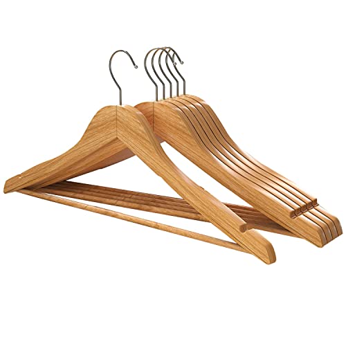 Image of Naayaab Craft Solid Wooden Hangers | 360 Swivel Hook and Notches | Wooden Clothes Hanger for Hanging Garments and Accessories with Non-Slip Bar (Natural) Pack of- 6