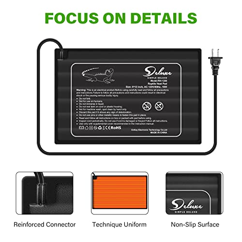 Simple Deluxe Reptile Heat Pad 8W/16W/24W Under Tank Heater Terrarium Warmer Heating Mat For Amphibians And Reptiles Pets, Turtle/Snake/Lizard/Frog/Spider/Plant Box #TOP5