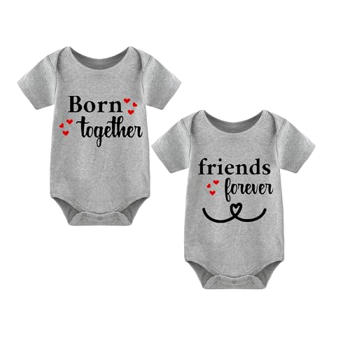 Image of babytwinssuit Baby Twins Bodysuit Born Together Friends Forever Newborn Baby Clothes Cute Outfits Toddler Boy Girl Romper Set(grey 3m)