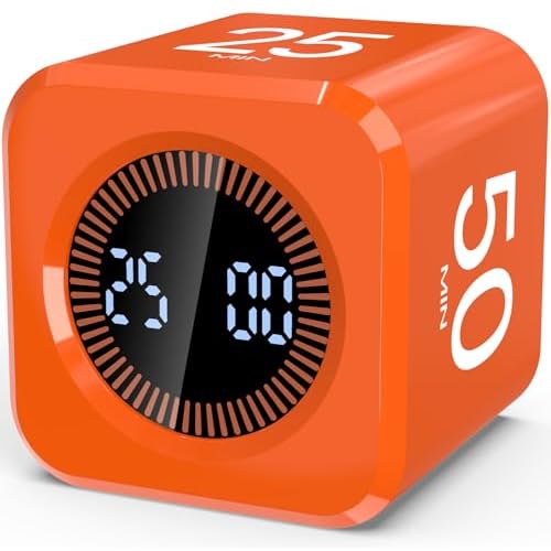Digital Pomodoro Timer Cube 5/10/25/50min, Visual Productivity Flip Timer for Kids Classroom Desk, Custom Countdown, Silent and Sound Mode for ADHD Study Work Game Kitchen (Orange)