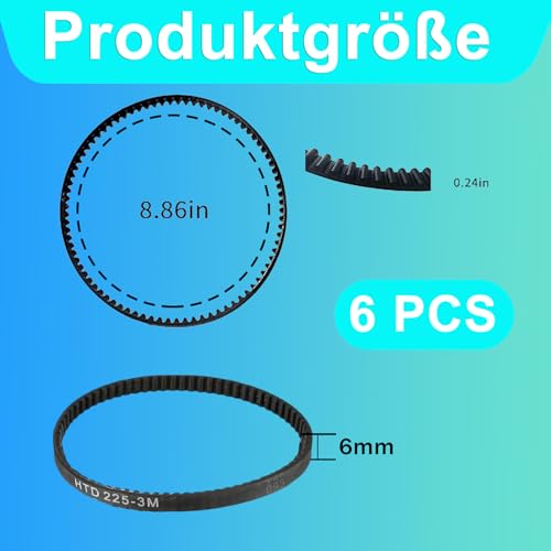 6 Stück HTD 225-3M-6 Gummizahnriemen,75 Zähne 225 MM Teilungslänge x 6 MM Synchronantriebsriemen Zahnriemen Geschlossener Schleife Synchronantriebsriemen für Lndustrielle Anwendungen