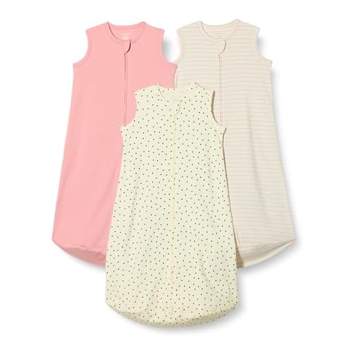 Amazon Essentials Saco de Dormir de Algodón, Manta Ponible (0,5TOG) Unisex Bebés, Pack de 3, Lunares/Rayas/Rosa Magenta Viejo, 0-6 meses