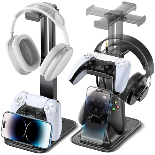 Soporte para cascos gaming con gancho giratorio 360° y organizador de cables