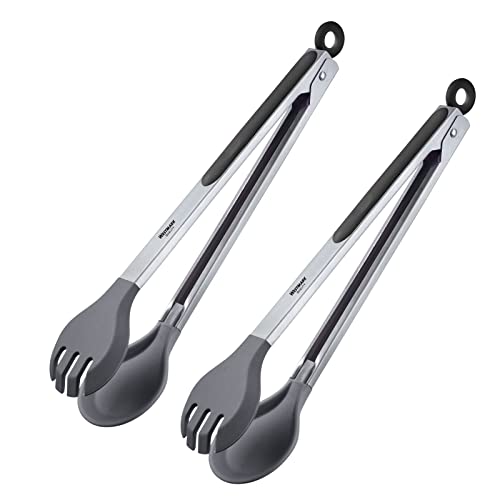 Westmark 2 Buffetzangen, Mit Silikon-Laffen, Gabel- und Löffellaffe, Länge: 32,5 cm, Rostfreier Edelstahl/Kunststoff/Silikon, Round Silicone Maxi, Silber/Schwarz, 162022E3