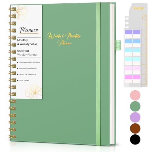 Undated Weekly and Monthly Planner B5 Large Weekly To Do List Notebook with Goal & Habit Tracker Organizer Hardcover Spiral Bound Blank Monthly Planner for Work School Home 7.4 x 9.64 Green