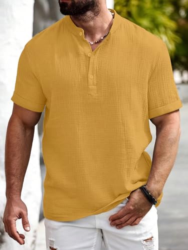 Image of Men Shirt | Black Textured Cotton Blend | Regular Fit Casual Shirt | Half Short Sleeve | Mandarin Chinese Collar | Button Down | Summer Office Wear | Stylish Shirt for Men
