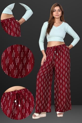 Image of Women's Cotton Rayon Flair Printed Pocket Regular Palazzo Pack of 2