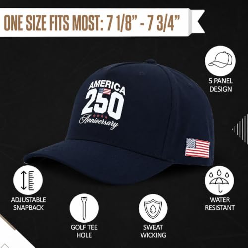 Image of Curves & Clubs America 250th Anniversary Patriotic Golf Hat - USA 250th Anniversary Hat - Breathable with American Flag Side Patch Navy Blue