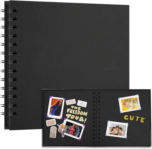 DIY Scrapbook Album Hardcover Kraft: Paper Photo Memory Book with 20 Sheets 40 Pages Photo Album for Family Wedding Anniversaries and Small Scrapbooking Projects (Black1)
