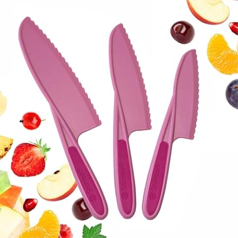 Starpack 'Finger Loving' Kid Safe Kitchen Knife Set of 3 - Kids Knife Set for Real Cooking - Serrated Edges Toddler Knife Set for 3+ Year Olds - Montessori Knife Set - BPA-Free Nylon Knives for Kids Cover