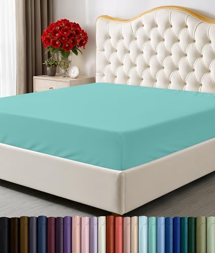 Image of Utopia Bedding King Fitted Sheet - Bottom Sheet - Deep Pocket - Soft Microfiber - Shrinkage and Fade Resistant - Easy Care -1 Fitted Sheet Only (Spa Blue)