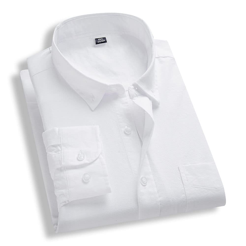 HGJH Hemdjacke Herren, Herren-Langarmhemd Thermo Große Größe Einfarbiges Weißes Freizeithemd Button-Down-Baumwollholzfäller-Bequemes Hemd Lässiges Arbeitshemd Für Männer Und Jungen