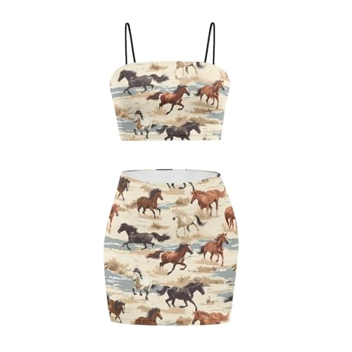 Image of Biyejit Women's 2 Piece Summer Outfits Spaghetti Strap Crop Tops and Bodycon Mini Skirt Dress Set Plus Size S-4XL