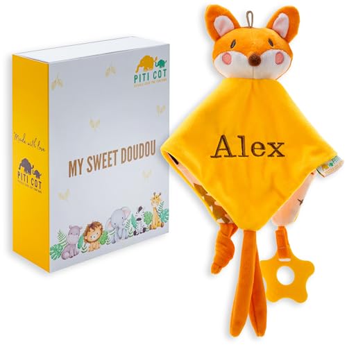 PITI COT Doudou Bebé Personalizado con Nombre Bordado | Idea Regalo Original – Zorro (Amarillo)