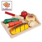 Kiefernholz Eichhorn 100003731 Schneidebrett, mit diversen Holzteilen zum Schneiden, 8 teilig, 25 x 14 x 3.5 cm, bunt, 25x14x3,5cm