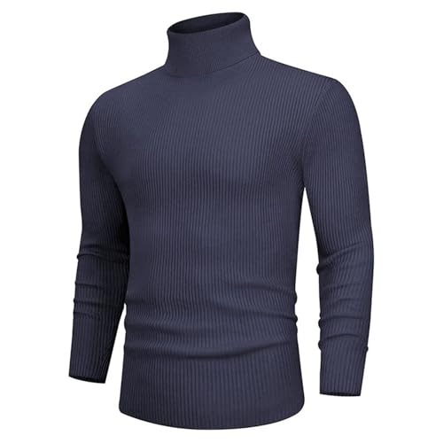 Men's Long Sleeve Turtleneck Sweater Casual Solid Color Elastic Slim Fit Warm Street Top