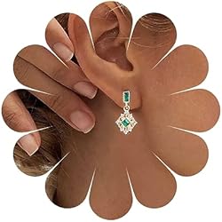 Yheakne Vintage Esmeralda Verde Pendientes Colgantes Esmeralda De Oro Cuadrados Pendientes Esmeralda Cz Gota Pendientes Geométricos De Cristal Verde Joyas Para Mujeres Y Niñas (verde A)