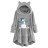 Mosstars Teddymantel Wintermantel Fleecejacke Kapuzenjacke Damen Festlich Warme Flauschiger Plüschfutter Winddichte Verdickter 2 Taschen Print OTW Kawaii Langarm Kunstpelz Übergangsmantel Plüschjacke