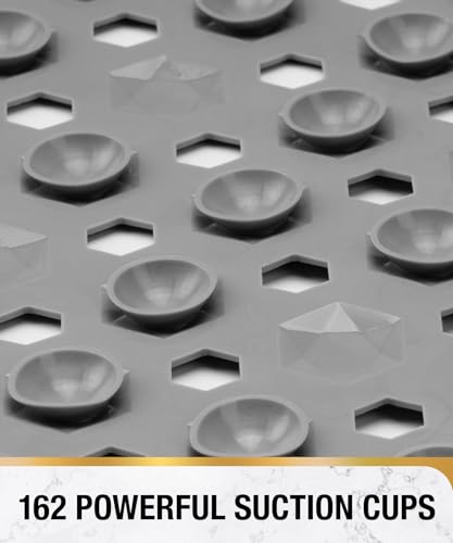 Image of HITSLAM Shower Mat Anti Slip, Square Bath Mat for Tub Non Slip with Suction Cups and Drain Holes, 21x21 Inch Bathroom Shower Stall Floor Mat, Machine Washable, Soft on Feet, Grey