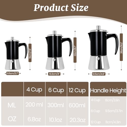 Image of 6 Cup Thickened Moka Pot 304 Stainless Steel 300ml Italian Espresso Coffee Maker Stovetop CoffeeMakers Mocha Pot Percolator for Induction Stove Classic Cafe Makers Portable for Easy Brewing