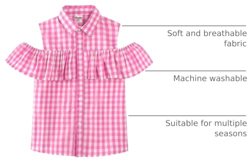 Image of Noomelfish Girls Ruffle Cold Shoulder Top Blouse Short Sleeve Button Down Shirts (4-12 Years)