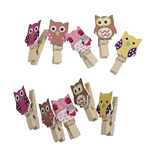 FONDOTIN Wooden Owl Clothes Pins in Owl Shape 10pcs Clip Set Burlap Rope Great for Crafting Home Decor and Present