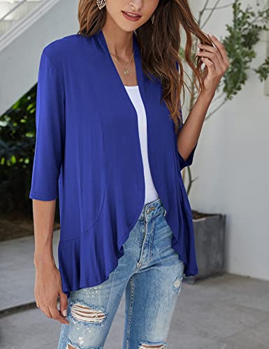 Image of Bluetime Women Casual Lightweight Open Front Cardigans Soft Draped Ruffles 3 /4 Sleeve Cardigan (S-3XL)