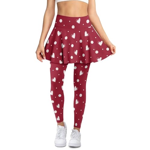 Entornuest Red Heart Polka Dot Women's Athletic Skirted Leggings with Pockets High Waist Comfortable Breathable for Yoga Pilates Tennis Golf Running and Outdoor Fun-M