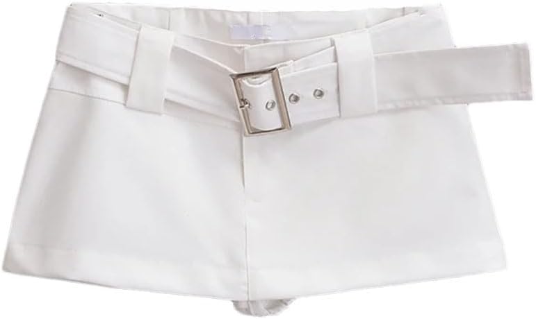 Women Vintage Cargo Skirts Solid Pockets Casual Skorts Mini Skirts with Belt