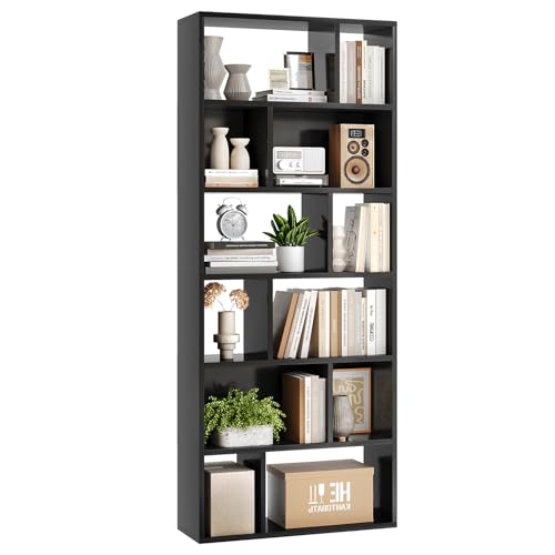 FORABAMB Bücherregal, Regal mit 6 Ebenen, Freistehend Bücherschrank mit 12 offene Fächer, Standregal für Wohnzimmer, Schlafzimmer, Badezimmer, Büro, Modern, Leicht zu Montieren, 173x60x24 cm, Schwarz
