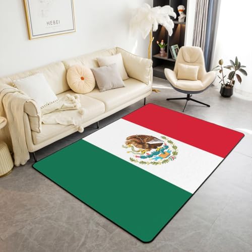 Feelyou Mexican Flag Area Rug 5x7 for Bedroom Mexico Living Room Rugs Soft Non-Slip World Countries Decor Carpet International Flag Indoor Floor Mat for Home, Dining Room