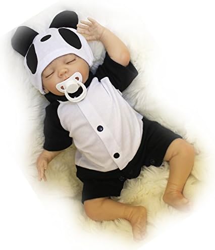 TiaNara Lifelike Sleeping Reborn Baby Doll Boy Gift 18 Inches Silicone Vinyl Newborn Black and White Panda Outfit