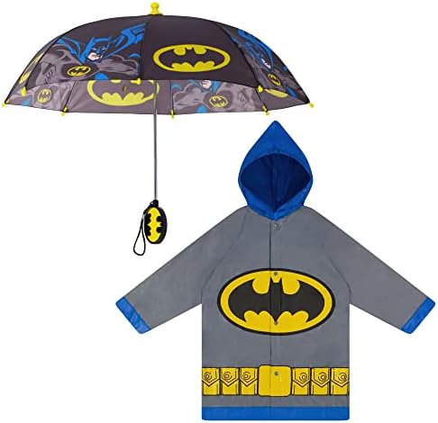 DC Comics Kids Umbrella and Slicker, Batman or Superman Toddler Boy Rain Wear Set, for Ages 2-7