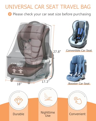 Image of MCBD Car Seat Travel Bag for Airplane, Foldable Baby Carseat Backpack for Travel Padded Carseat Carrier for Airport Gate Check, Infant Stroller Cover with Reflective Strips