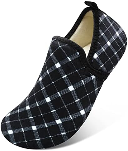 Scurtain Unisex Mens Womens Slippers Lightweight House Slippers Sock Shoes with Non-slip rubber sole Mens Womens House Shoes Black/Plaid 8.5-9.5