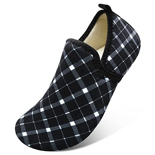 Scurtain Unisex Mens Womens Slippers Lightweight House Slippers Sock Shoes With Non-Slip Rubber Sole Mens Womens House Shoes Black/Plaid 8.5-9.5 #TOP20