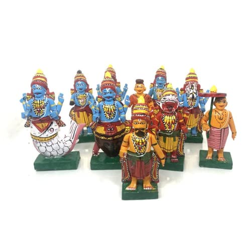 Hastha Kalalu set de 10 estatuas de madera 3 pulgadas miniatura 7