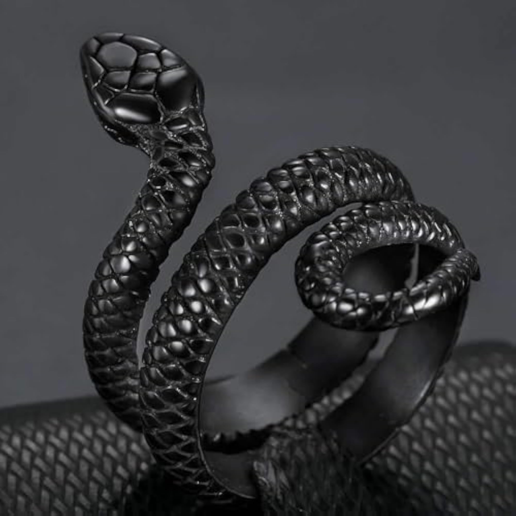 Black Snake Wrap Adjustable Ring, Serpent Design