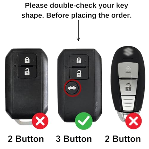 Image of KEYCEPT Metal Keycover for Suzuki Swift, Dzire, Ertiga, Brezza, Fronx, Jimny, Ignis, Rumion, Hyryder, E-Vitara, Victoris 3 Button Smart Key with Keychain (Short Keychain).