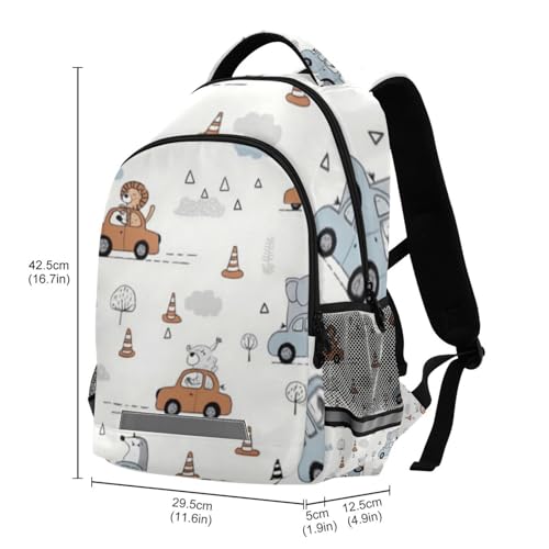 Animals Driving Trunk Kid's Elementary Middle School Backpack for Son Daughter, Age 6-12 Back to School Backpack Bookbag Schoolbag for Boys Girls3