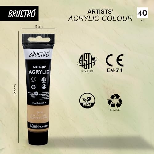 Image of BRUSTRO Artists Acrylic Paint Tube | 40ml, Sand (Pack of 2) | Pastel Tone|Non-Toxic,Water Based,Inter Mixable,Ideal for Painting,Textured Effects on Canvas,Paper,Fine Art Student and Professionals