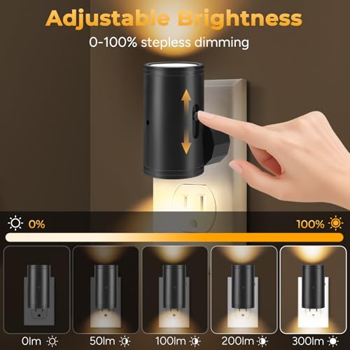 Image of Motion Sensor LED Night Light Plug in,5-300lm Adjustable Brightness,2 Pack | Dusk to Dawn Sensor,Dimmable,Soft White 3000K,for Bedroom,Bathroom,Stairs,Hallway
