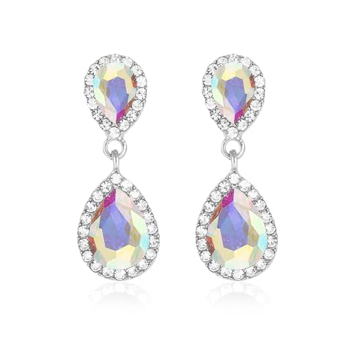 Vintage Rhinestone Teardrop Dangle Earrings Sparkle Crystal Bridal Earrings for Brides Bridesmaides Statement Drop Earrings for Women Wedding Formal Prom