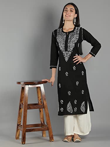 Image of Seva Chikan Hand Embroidered Lucknowi Chikankari Cotton Kurta Kurti for Womens SCL4219