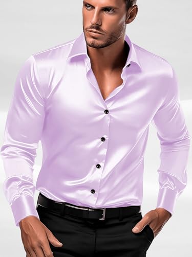 Image of IndoPrimo Men's Satin Shirt with Spread Collar Neck Line Solid Pattern Full Sleeves Regular Fit Western Style and Standard Length