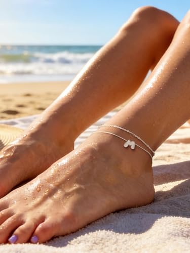 Image of U7 Silver Gold Initial Ankle Bracelets for Women Waterproof,14K Gold Plated Initial Anklets No Tainish,Adjustable Women's Anklet Layered Ankle Summer Beach Foot Jewelry