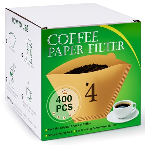 Image of BYKITCHEN 400PCS #4 Cone Coffee Filters Fits 8-12 Cup & 14 Cup Coffee Makers, Size 4 Unbleached Disposable Coffee Filter Paper, Compatible with Ninja, Cuisinart 12-Cup / 14-Cup & Drip Coffee Machine