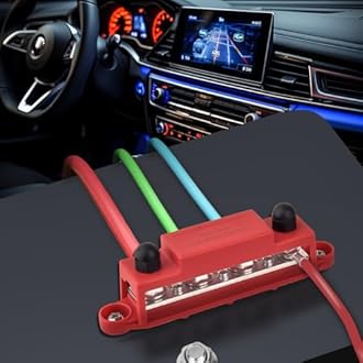 Power Distribution Block 12V 250A Bus Bar 4 x 5/16" Stud Marine, 6 x #8 Screws Terminals Block (Pair - Red & Black)