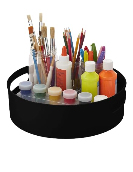 Credebs Service 360° Rotating Kitchen Organizer Tray Rack Multi-Purpose Kitchen Storage Revolving Tray Cosmetic Organizer Rotating for Kitchen Spice Rack(RotatTray360(1C)-Black)