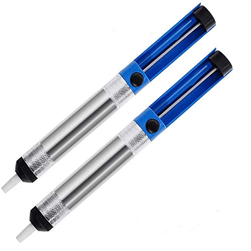 Galapagoz 2Pcs Aluminum Desoldering Pump Solder Sucker Soldering Remover Tin Iron Suction Removal Tool Blue Silver US